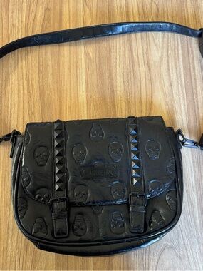 Loungefly Black Skull Embossed Crossbody Messenger Bag